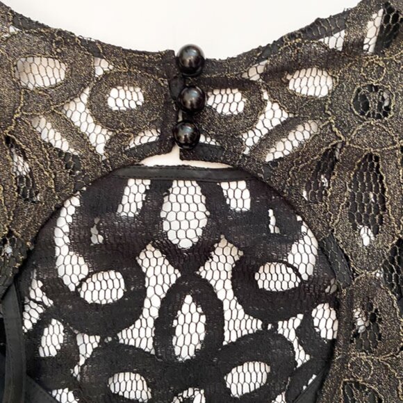 NWT Anthro Gold/Black Shimmering Lace Cocktail Dress By Frock Tracy Reese Size 6 - Picture 6 of 15